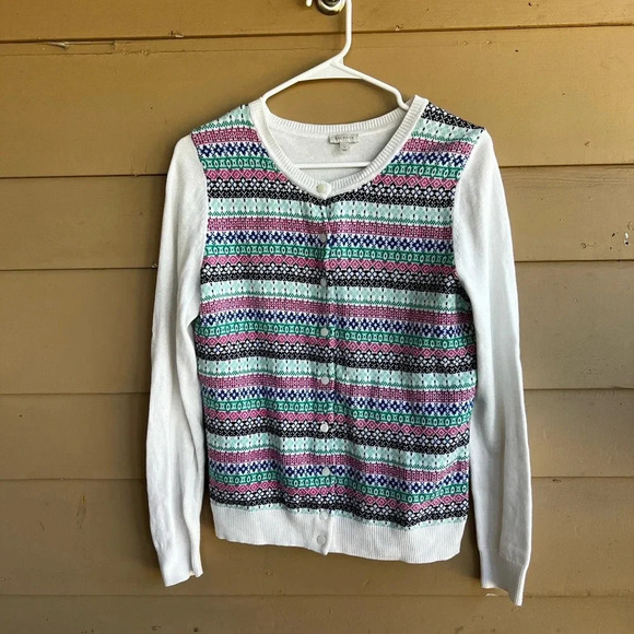 Talbots Preppy Fair Isle Button Down Crew Neck Cardigan - Size Small - Picture 1 of 3